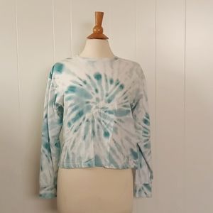 Lightweight Crop Tie Dye Sweatshirt / Size Large / Teal Green